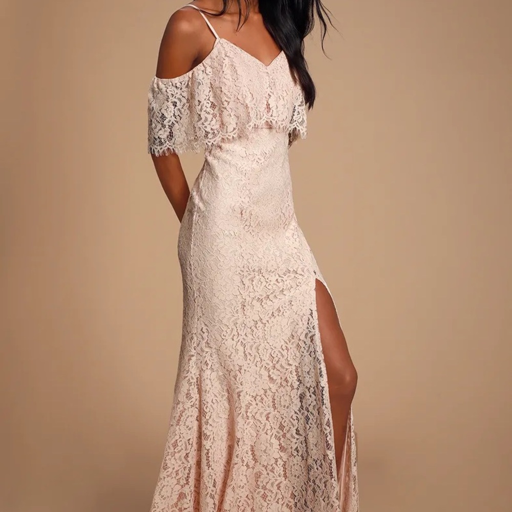 Lulu’s Catarina Lace Off-Shoulder Dress in Blush